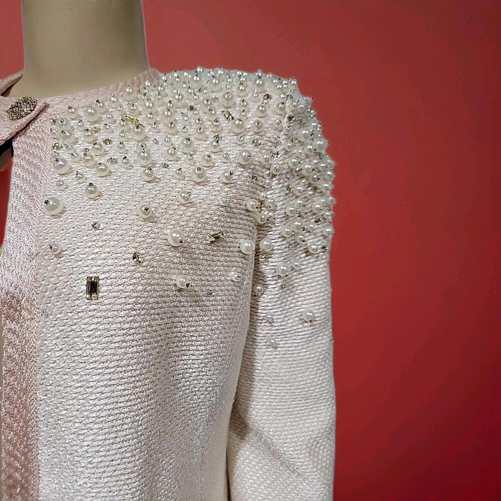 St. John Couture Black Label Size 4 Pink Hand Beaded Knit Jacket Cardigan #A - Picture 2 of 16